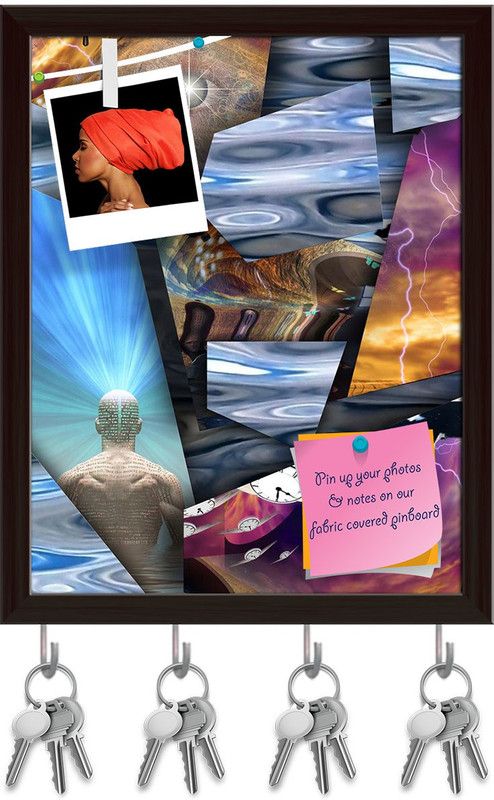 Artzfolio Fantasy Layered Art Pinboard with Key Holder Hooks Dark Brown Frame 12x15.2inch Cork Bulletin Board  (Multicolor 12 x 15.2 inch (30 x 39 cms))