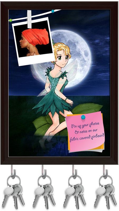 Artzfolio Water Fairy & The Full Moon Pinboard with Key Holders Dark Brown Frame10x14inch Cork Bulletin Board  (Multicolor 10 x 14 inch (25 x 36 cms))