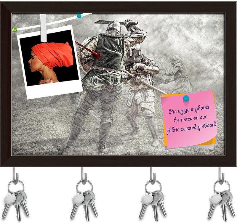 Artzfolio Medieval Knights Fighting In A Battle D3 Pinboard Key Hook Dark Brown14.5x10in Cork Bulletin Board  (Multicolor 14.5 x 10 inch (37 x 25 cms))