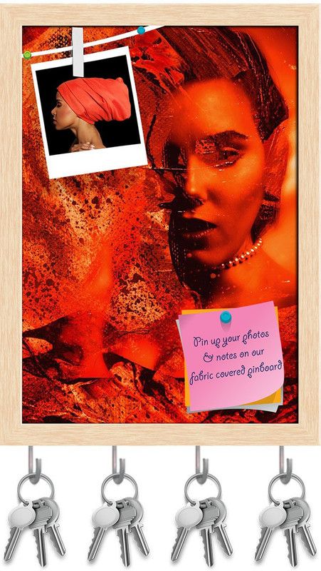 Artzfolio Abstract Artwork Pin Board with Key Holders Natural Brown Frame 12x16.8inch Cork Bulletin Board  (Multicolor 12 x 16.8 inch (30 x 43 cms))