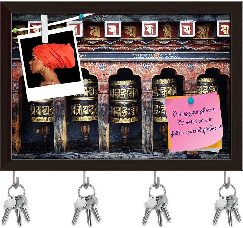 Artzfolio Mantra Prayers In Bhutan Temple Pinboard & Key Hooks Dark Brown Frame 8.5x6inch Cork Bulletin Board  (Multicolor 8.5 x 6 inch (22 x 15 cms))