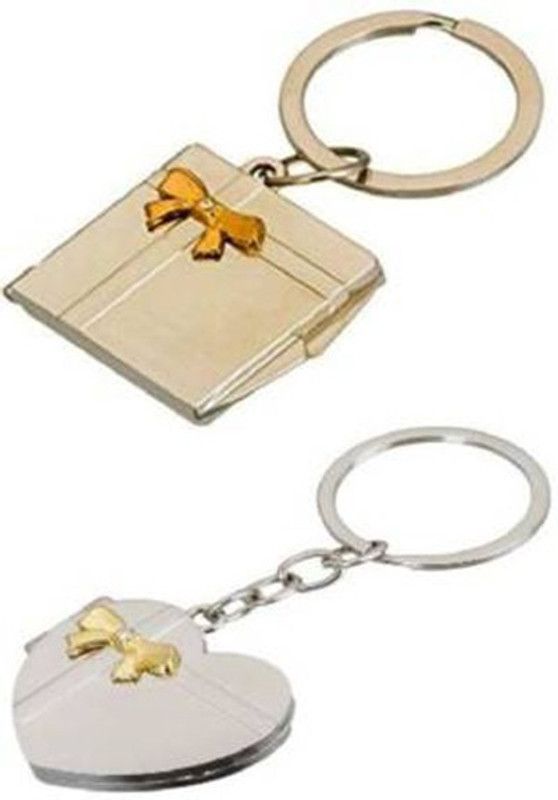 Stepso Double Photo Frame Heart & Square Silver Key chain Key Chain