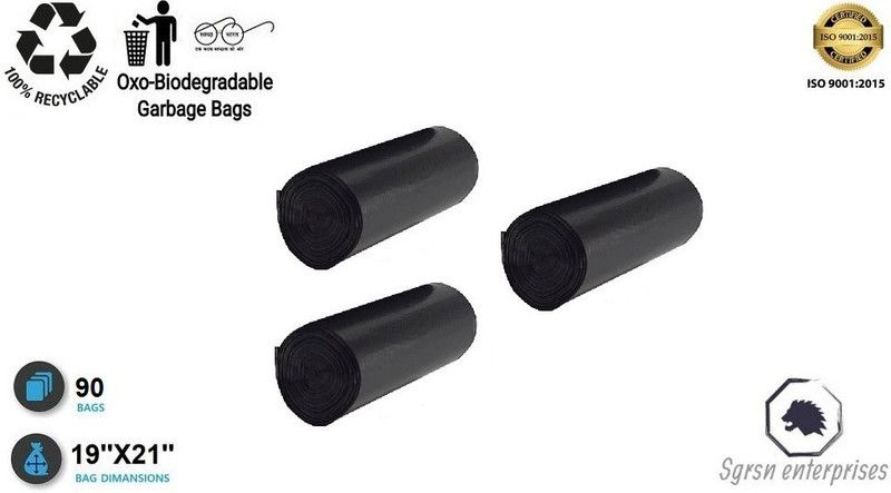 MJ Exim 19x21 pack of 3 (90 BAGS) BLACK Disposable Medium 12 L Garbage Bag  (90Bag )