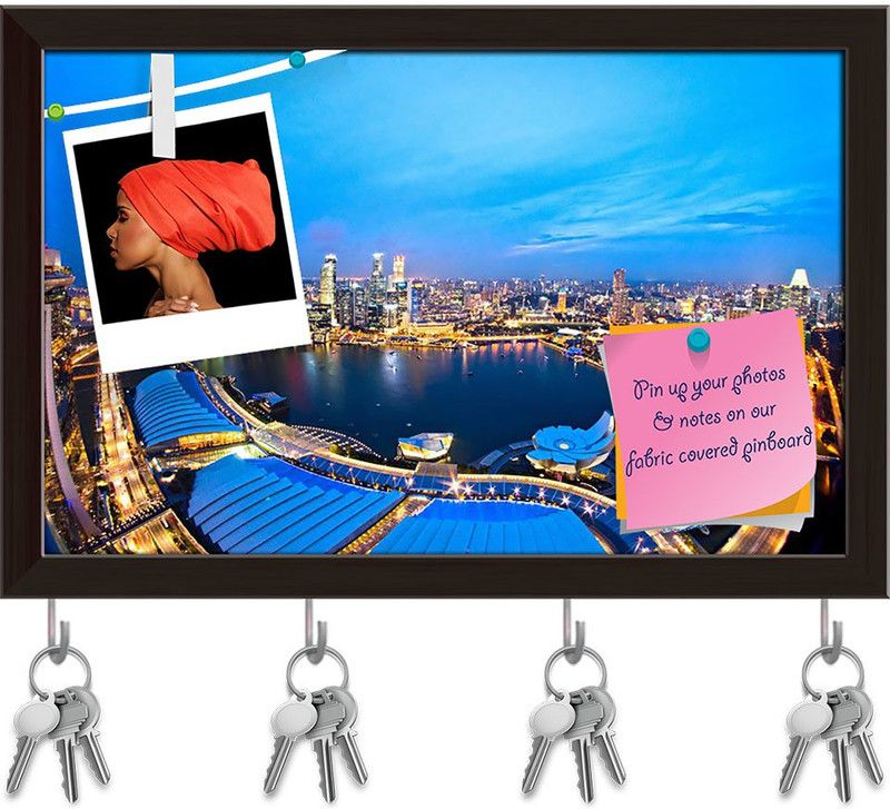 Artzfolio Fish Eye View Of Singapore City Skyline At Sunset Pinboard Dark Brown15.3x10in Cork Bulletin Board  (Multicolor 15.3 x 10 inch (39 x 25 cms))