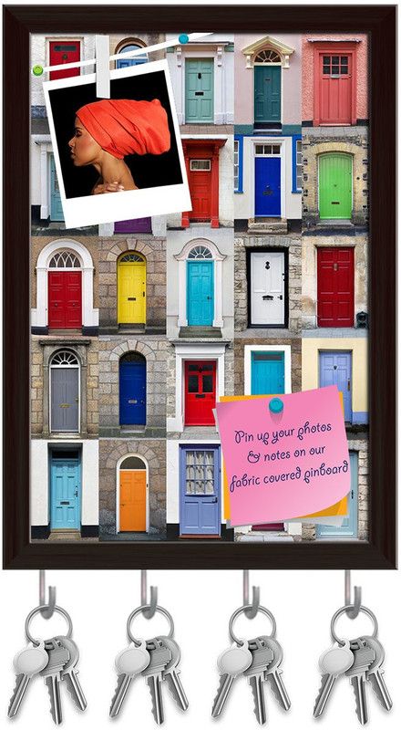 Artzfolio Colourful Doors D2 Pinboard with Key Holder Hooks Dark Brown Frame 6x8.5inch Cork Bulletin Board  (Multicolor 6 x 8.5 inch (15 x 22 cms))