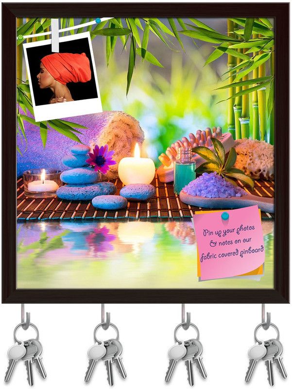 Artzfolio Serene Purity D3 Pinboard with Key Holder Hooks Dark Brown Frame 16x16.7inch Cork Bulletin Board  (Multicolor 16 x 16.7 inch (41 x 42 cms))