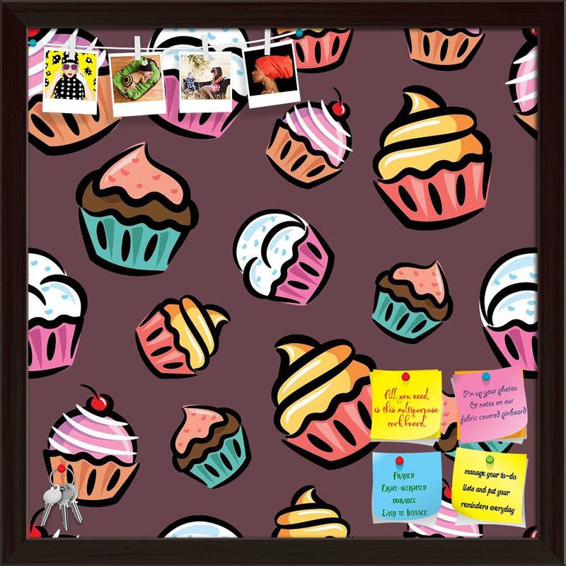 Artzfolio Cupcake Notice Pin Board Soft Board with Push Pins Cork Bulletin Board  (Dark Brown Frame 28 x 28 inch (71 x 71 cms))