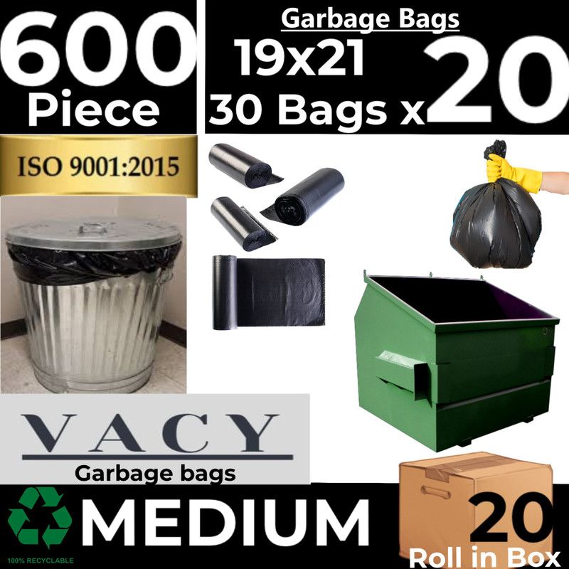 MJ Exim Premium Black Garbage Bag -19x21 inches (Pack of 20, 600 Pieces, Medium ) Medium 18 L Garbage Bag  (600Bag )