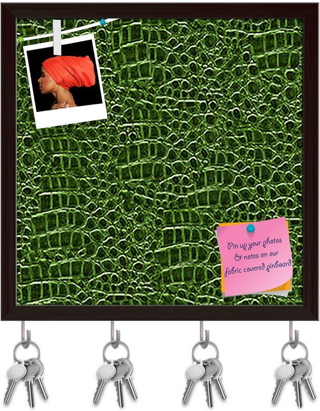 Artzfolio Crocodile Hide D4 Pinboard with Key Holder Hooks Dark Brown Frame 8x8inch Cork Bulletin Board  (Multicolor 8 x 8 inch (20 x 20 cms))