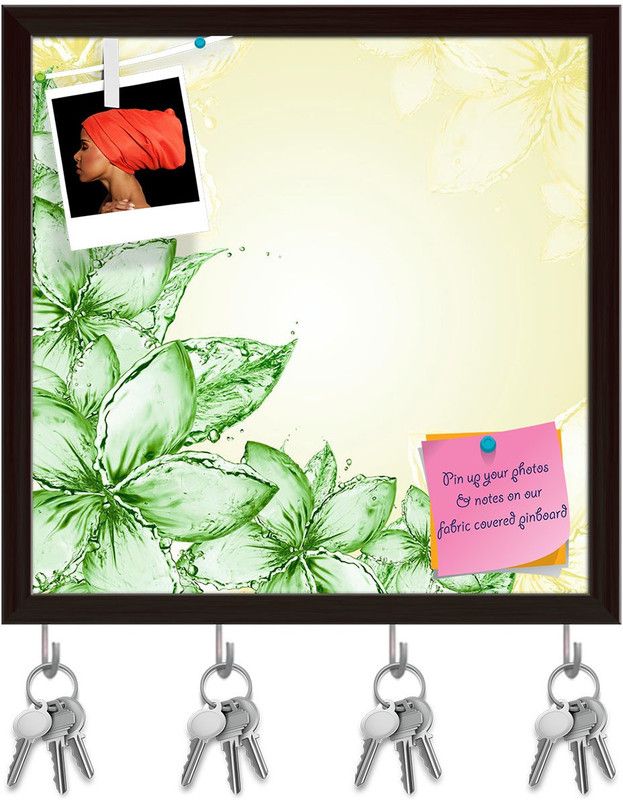 Artzfolio Abstract Romantic Flowers Pinboard with Key Holders Dark Brown Frame10x10inch Cork Bulletin Board  (Multicolor 10 x 10 inch (25 x 25 cms))