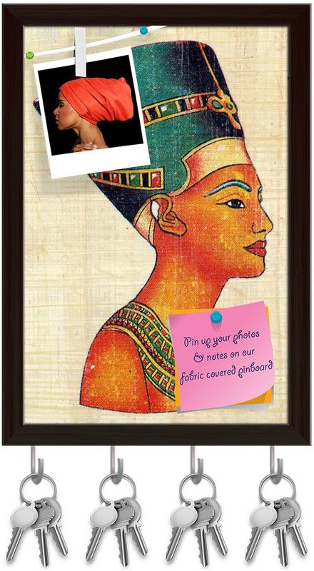 Artzfolio Queen Nefertiti On Papyrus Pinboard with Key Holders Dark Brown Frame10x14.5inch Cork Bulletin Board  (Multicolor 10 x 14.5 inch (25 x 37 cms))