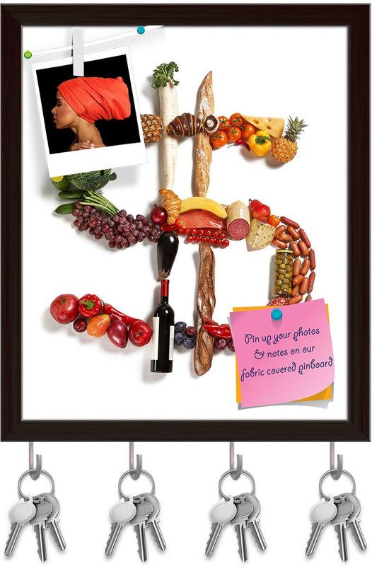 Artzfolio Photo of Food Dollar Sign Pinboard with Key Holders Dark Brown Frame16x19.1inch Cork Bulletin Board  (Multicolor 16 x 19.1 inch (41 x 49 cms))