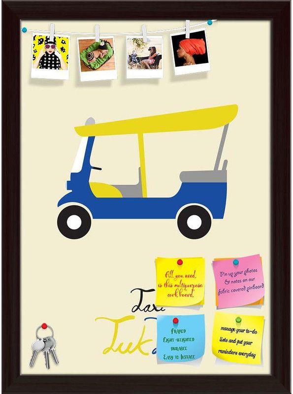 Artzfolio Taxi Tuk Tuk Notice Pin Board Soft Board with Push Pins Cork Bulletin Board  (Dark Brown Frame 16 x 22.2 inch (41 x 56 cms))