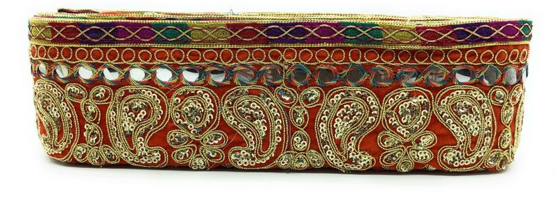 Kavmart KAV3500-ORANGEG Foil Mirror Embroidery lace and Border for Saree,Kurti, Decor, bhagwan poshak (9meters)(Orange,Gold) Lace Reel  (Pack of 1)