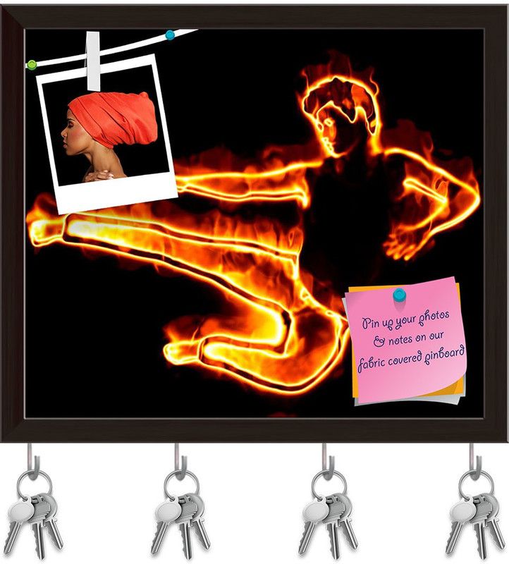Artzfolio Flamy Male Dancer Pinboard with Key Holder Hooks Dark Brown Frame 11.6x10inch Cork Bulletin Board  (Multicolor 11.6 x 10 inch (29 x 25 cms))