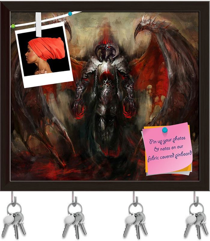 Artzfolio Apocalyptic Pinboard with Key Holder Hooks Dark Brown Frame 17.8x16inch Cork Bulletin Board  (Multicolor 17.8 x 16 inch (45 x 41 cms))