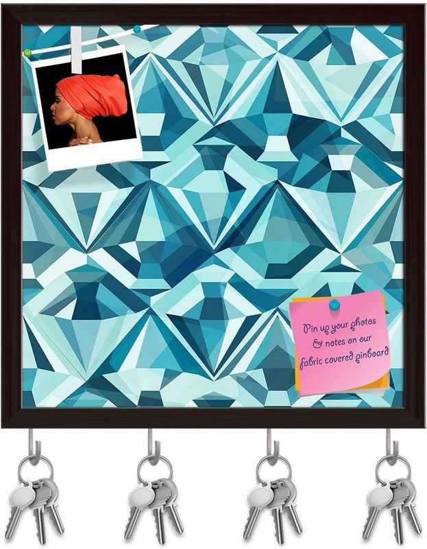 Artzfolio Diamonds D1 Pinboard with Key Holder Hooks Dark Brown Frame 16x16inch (41x41cms) Cork Bulletin Board  (Multicolor 16 x 16 inch (41 x 41 cms))