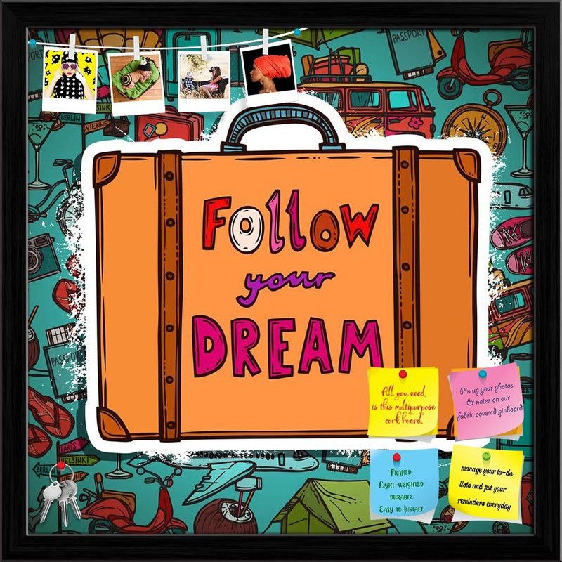 Artzfolio Travel Holiday Vacation Poster Notice Pin Board Soft Board with Push Pins Cork Bulletin Board  (Black Frame 24 x 24 inch (61 x 61 cms))