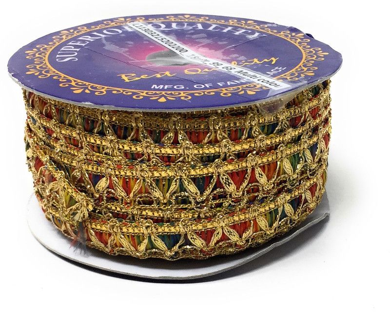 Inhika 9 Meters Lace Border Material, Embroidered, Polyester Fabric (1cm Wide, Multicolor) for saree dupatta lehenga blouse Lace Reel  (Pack of 1)