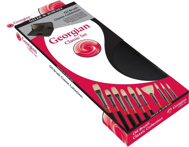 DALER ROWNEY Georgian Classic Long Handle Natural Hair Oil Colour Brushes, 10 Brush Zip Case  (Set of 10, Black)