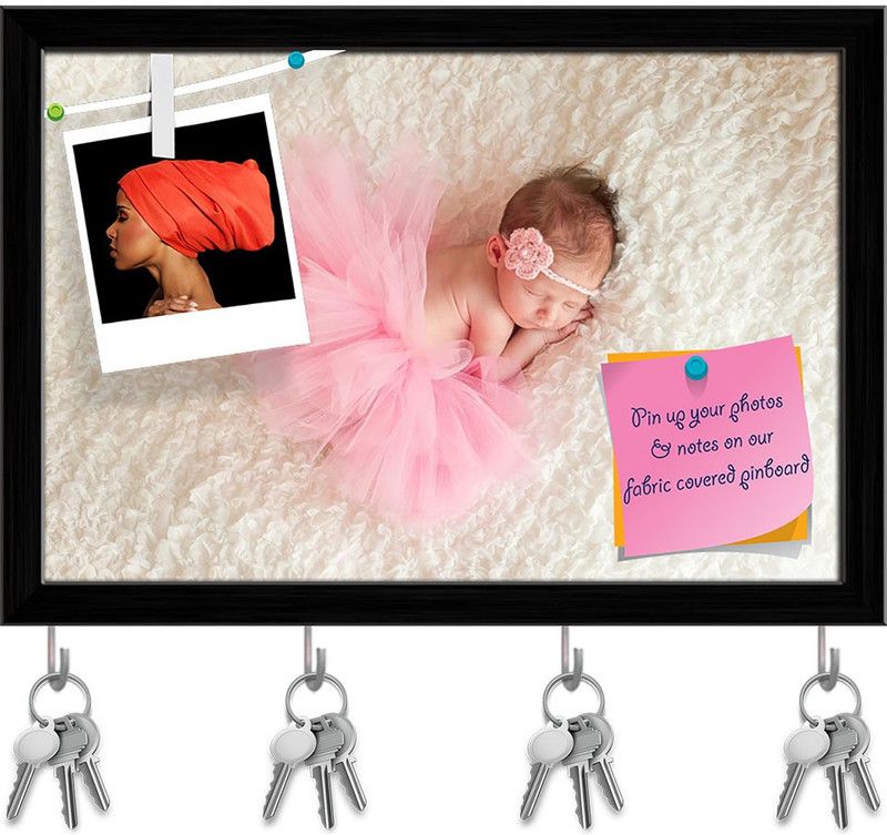 Artzfolio Image of a Newborn Baby Girl Pinboard with Key Holders Black Frame 17.5x12inch Cork Bulletin Board  (Multicolor 17.5 x 12 inch (44 x 30 cms))