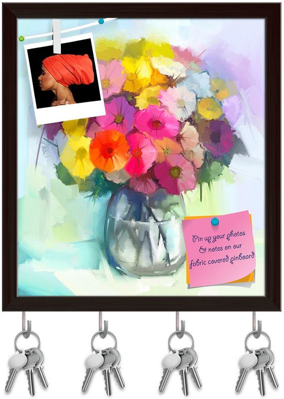 Artzfolio Still Life Of Yellow & Red Gerbera Flowers Pinboard Key Hook Dark Brown16x17.8in Cork Bulletin Board  (Multicolor 16 x 17.8 inch (41 x 45 cms))