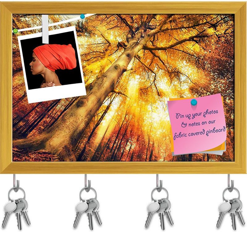 Artzfolio Forest Scenery In Autumn Pin Board with Key Holders Golden Frame 8.5x6inch Cork Bulletin Board  (Multicolor 8.5 x 6 inch (22 x 15 cms))