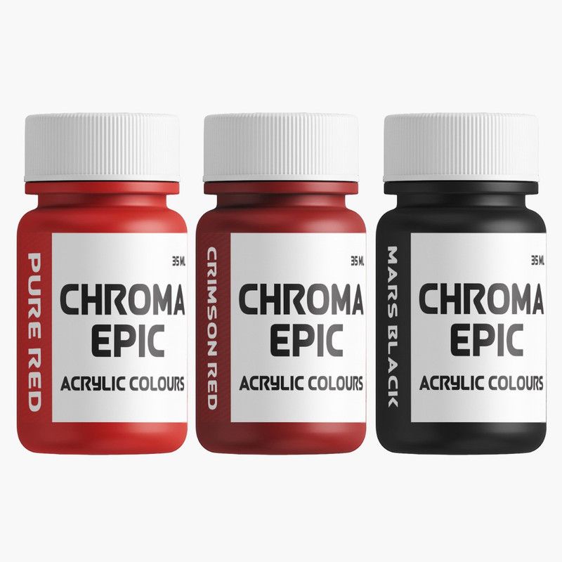 chroma Epic - Pure Red, Crimson red, Mars Black - 35ml Acrlic paint  (Set of 1, Pure Red, Crimson red, Mars Black)