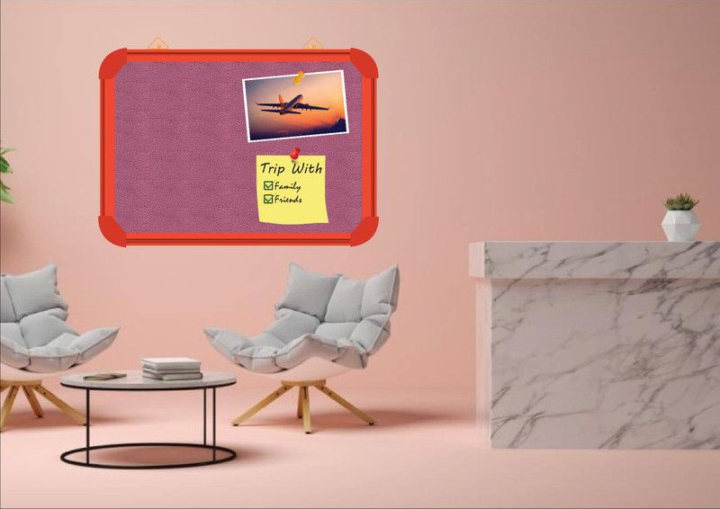 WRITING AND DISPLAY Pin-up board 2*2 feet, ORANGE ALLUMINIUM FRAME(PINK)pin up board CORK Bulletin Board  (PIINK)