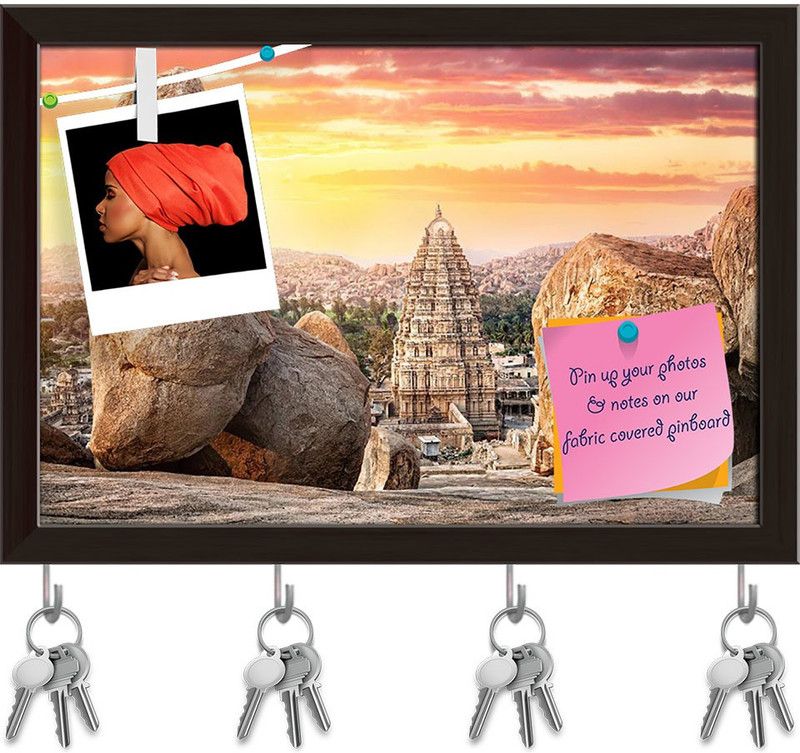 Artzfolio Virupaksha Temple & Hemakuta Hill Pinboard & Key Hooks Dark Brown Frame14.5x10in Cork Bulletin Board  (Multicolor 14.5 x 10 inch (37 x 25 cms))