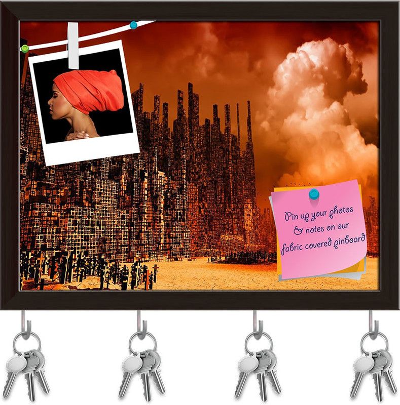 Artzfolio War Pinboard with Key Holder Hooks Dark Brown Frame 13 x 10 inch (33 x 25 cms) Cork Bulletin Board  (Multicolor 13 x 10 inch (33 x 25 cms))