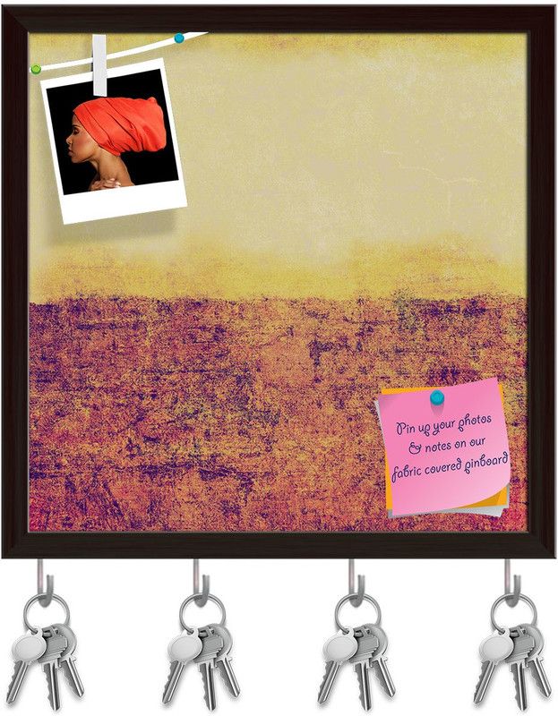 Artzfolio Abstract Artwork D103 Pinboard with Key Holder Hooks Dark Brown Frame 16x16inch Cork Bulletin Board  (Multicolor 16 x 16 inch (41 x 41 cms))