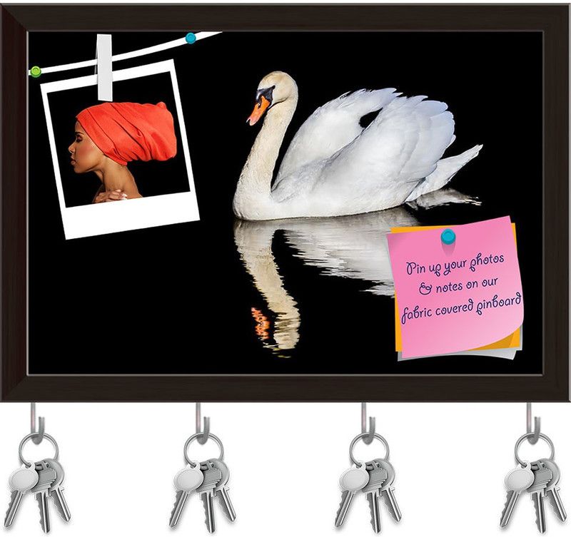 Artzfolio Swan on Water with a Mirror Image Reflection Pinboard Dark Brown Frame 8.5x6in Cork Bulletin Board  (Multicolor 8.5 x 6 inch (22 x 15 cms))