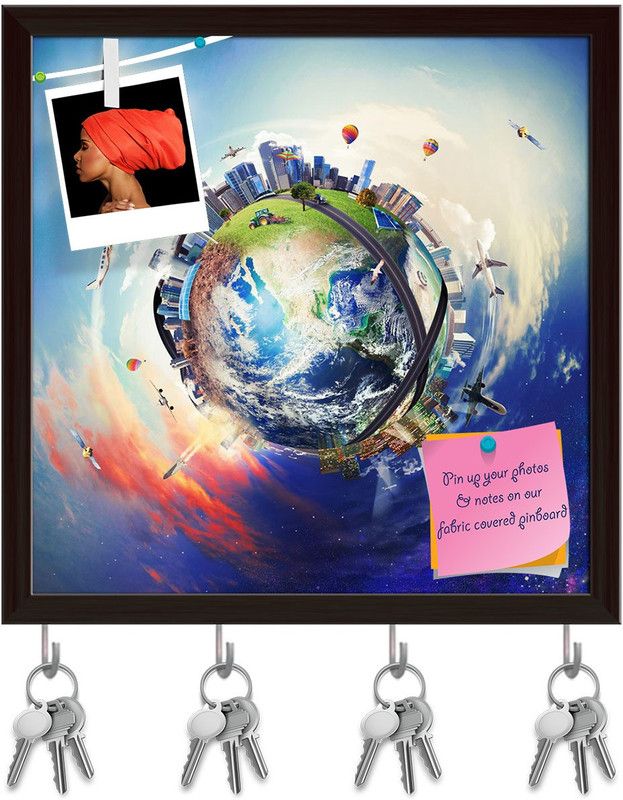 Artzfolio Global View Of Business World Pinboard & Key Holders Dark Brown Frame20x20inch Cork Bulletin Board  (Multicolor 20 x 20 inch (51 x 51 cms))