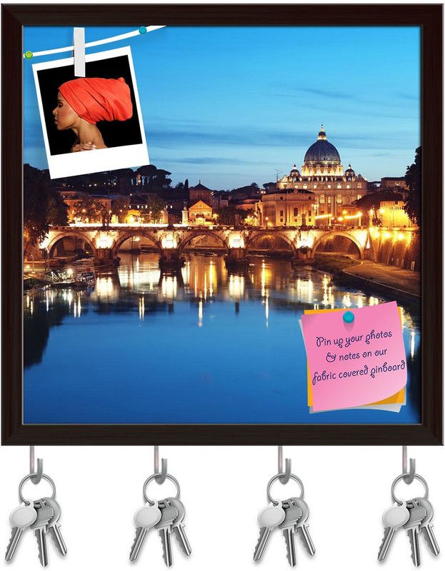 Artzfolio St Peter Basilica, Rome Italy Pinboard with Key Holders Dark Brown Frame8x8inch Cork Bulletin Board  (Multicolor 8 x 8 inch (20 x 20 cms))