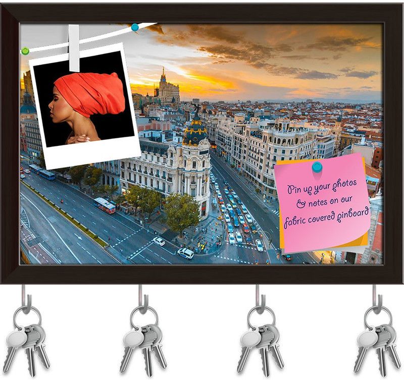 Artzfolio Panoramic View Of Gran Via Street In Madrid Spain Pinboard Dark Brown14.5x10in Cork Bulletin Board  (Multicolor 14.5 x 10 inch (37 x 25 cms))
