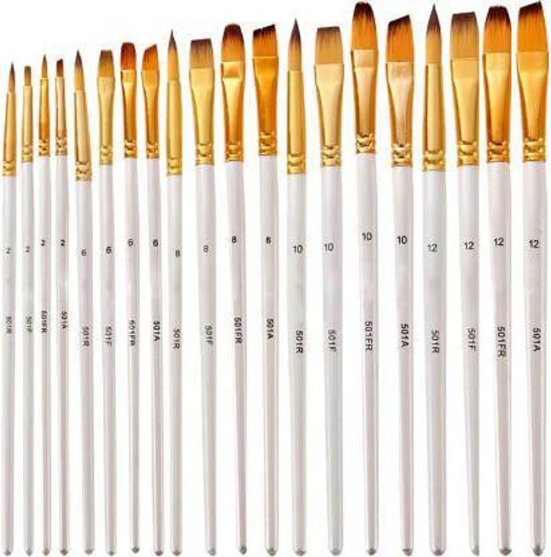 izone Combo of Round, Flat, Angular & Filbert Paint Brushes; Professional Oil Paint Brush Set; Anti-Shedding Nylon Hair to use Acrylic Colour, Oil Colour, Water Colour and Gouache. (Set of 20, White)  (Set of 20, White)