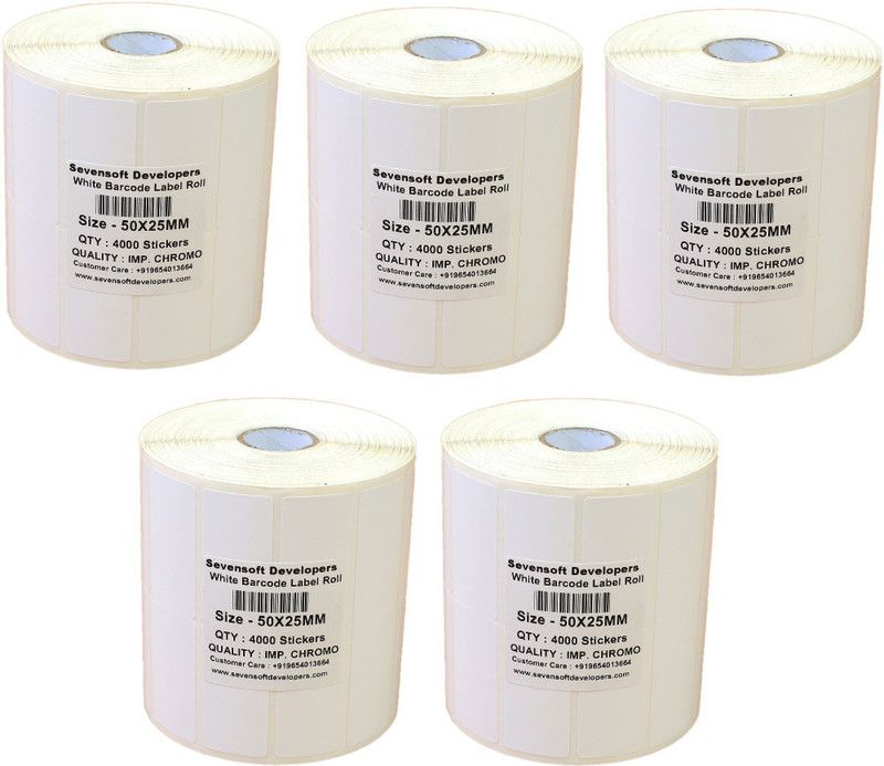 Sevensoft Developers 50X25MM Barcode Label Set of 5 Self-adhesive Paper Label  (White)