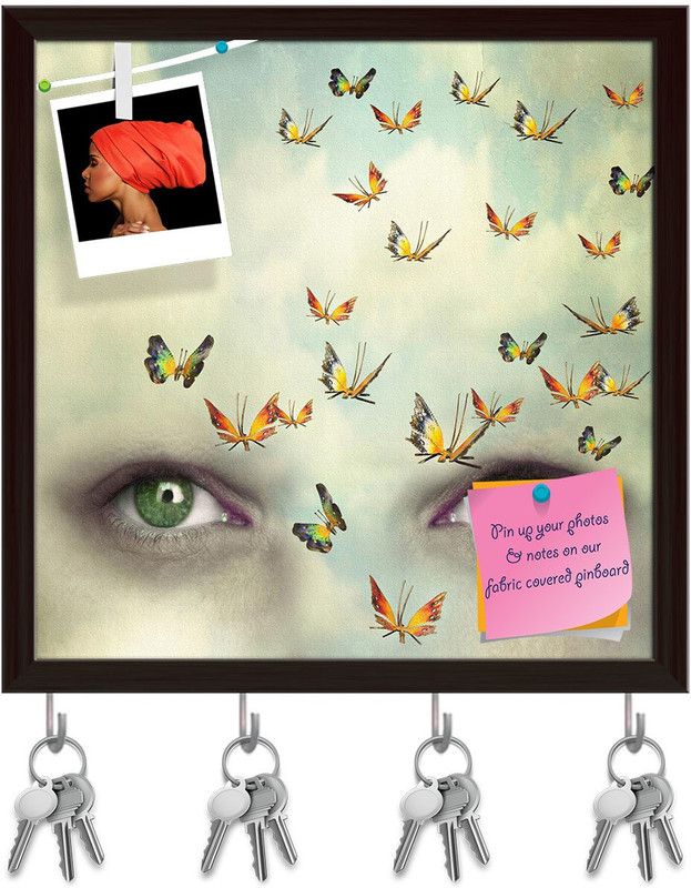 Artzfolio Two Eyes With The Sky With Many Butterflies Pinboard Key Hook Dark Brown20x20in Cork Bulletin Board  (Multicolor 20 x 20 inch (51 x 51 cms))