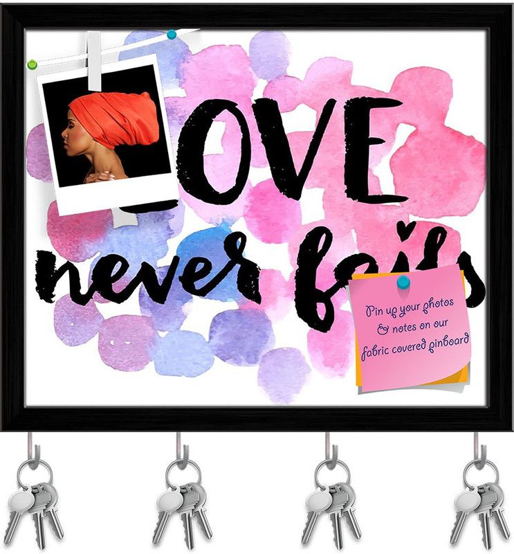 Artzfolio Love Never Fails Pin Board with Key Holders Black Frame 9.6x8inch (24x20cms) Cork Bulletin Board  (Multicolor 9.6 x 8 inch (24 x 20 cms))