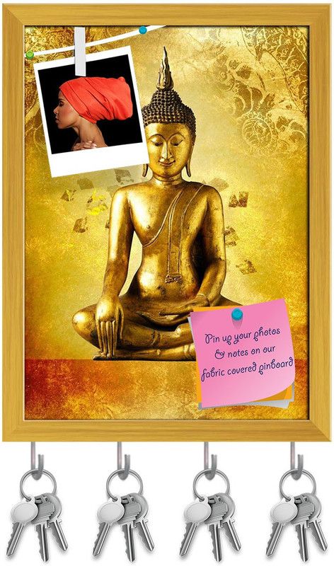 Artzfolio Buddha in Bangkok Thailand Pin Board with Key Holders Golden Frame 12x16.3inch Cork Bulletin Board  (Multicolor 12 x 16.3 inch (30 x 41 cms))