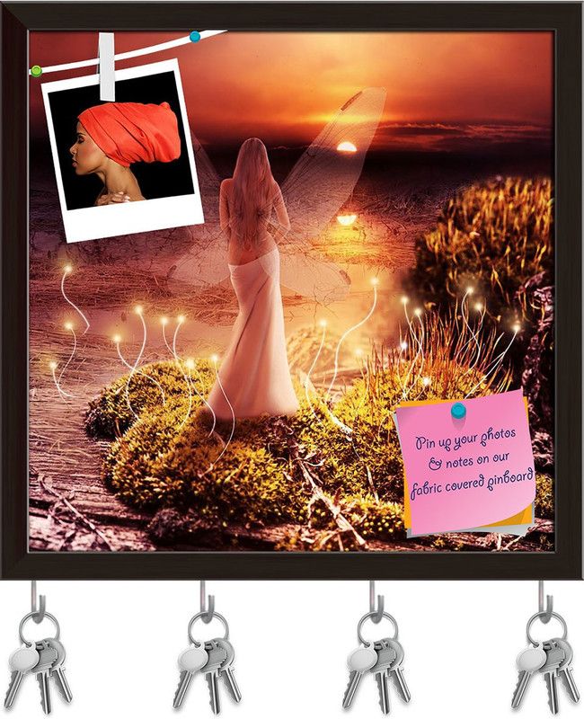 Artzfolio Fairy With Transparent Wings Pinboard & Key Holders Dark Brown Frame10.1x10inch Cork Bulletin Board  (Multicolor 10.1 x 10 inch (26 x 25 cms))