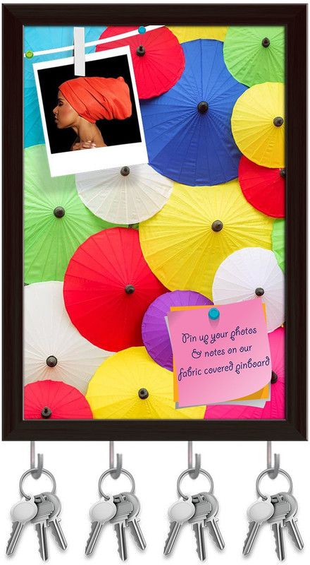 Artzfolio Colorful Thai Tradition Pinboard with Key Holders Dark Brown Frame10x14.5inch Cork Bulletin Board  (Multicolor 10 x 14.5 inch (25 x 37 cms))