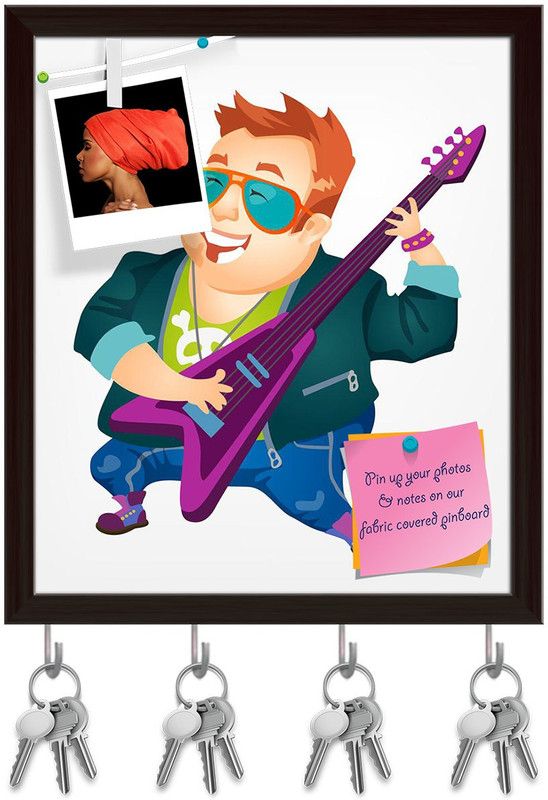 Artzfolio Cheerful Chubby Man Pinboard with Key Holder Hooks Dark Brown Frame 8x9.2inch Cork Bulletin Board  (Multicolor 8 x 9.2 inch (20 x 23 cms))