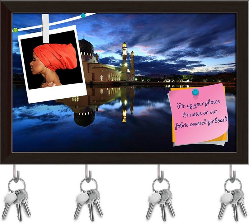 Artzfolio Likas Mosque At Dawn Pinboard with Key Holder Hooks Dark Brown Frame 12.3x8inch Cork Bulletin Board  (Multicolor 12.3 x 8 inch (31 x 20 cms))