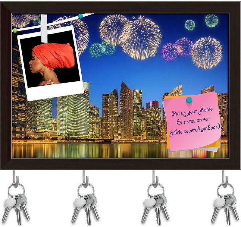 Artzfolio Fireworks In Marina Bay Singapore Pinboard & Key Hooks Dark Brown 8.5x6inch Cork Bulletin Board  (Multicolor 8.5 x 6 inch (22 x 15 cms))
