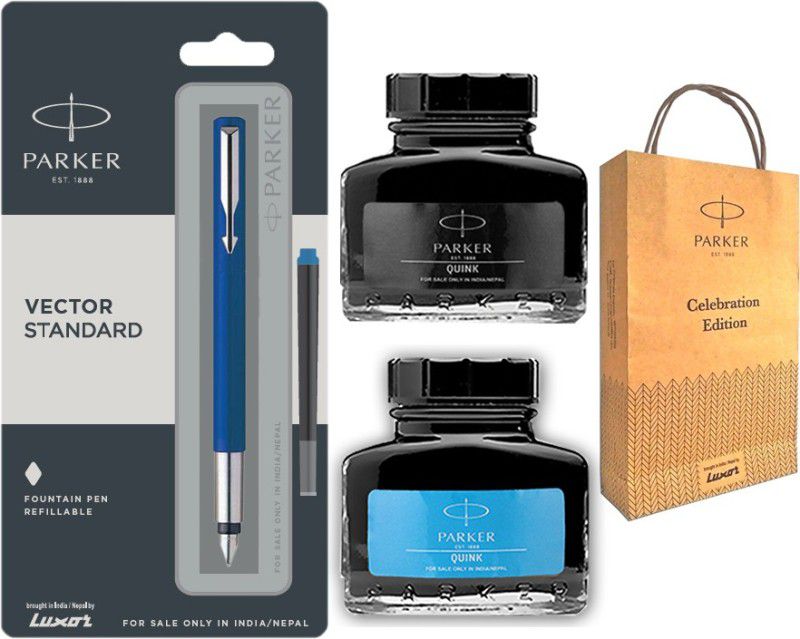 PARKER 1 VECTOR STANDARD FOUNTAIN PEN With SS (Blue) With Blue Black Bottle Gift Bag Fountain Pen  (Blue)