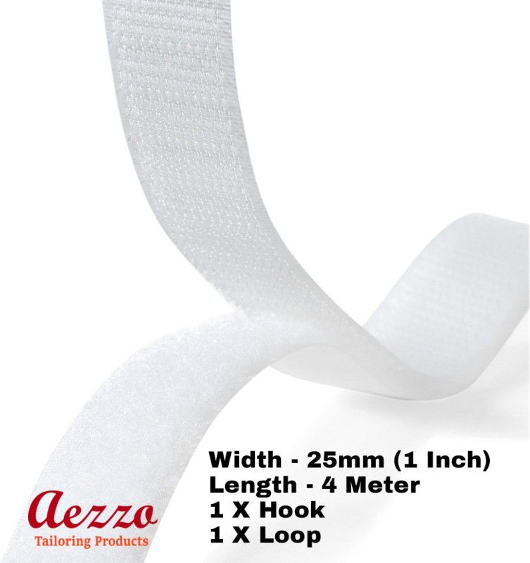 Aezzo White Velcro Hook + Loop Sew-on Fastener tape roll strips 4 Meter Length 1 Inch (25mm) Width. Use in Sofas Backs, Footwear, Pillow Covers, Bags, Purses, Curtains etc. (4Meter White) Sew-on Velcro  (White)