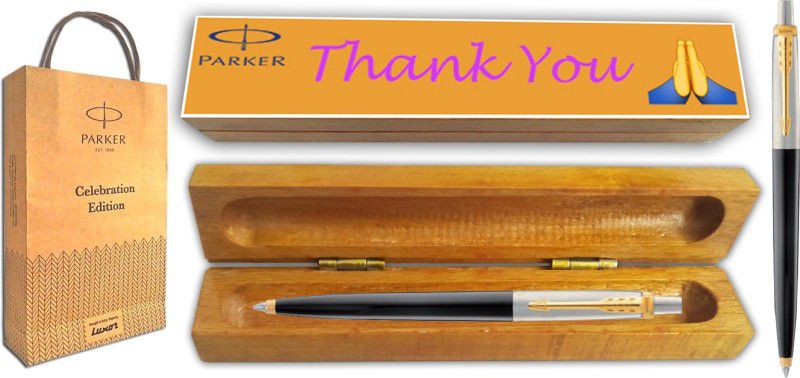 PARKER Jotter Standard Gold Trim Ball Pen With Thank You Wishing Gift Box and Gift Bag Pen Gift Set  (Blue)