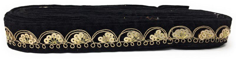 Inhika 9 Meters Lace Border Material, Gold Embroidered Sequence, Velvet Fabric (1.5 inches Wide, Black) for saree dupatta lehenga blouse Lace Reel  (Pack of 1)